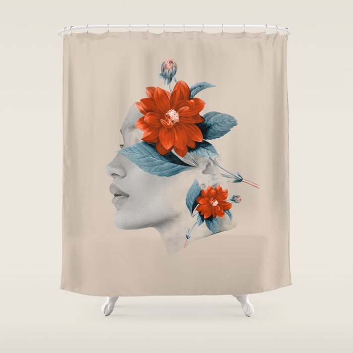 Minimal Collage Floral Portrait Shower Curtain Gallery Image 1