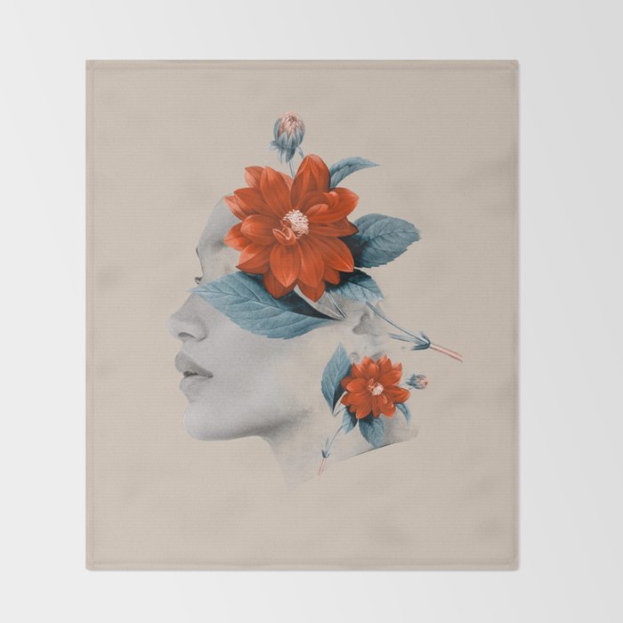 Minimal Collage Floral Portrait Throw Blanket Gallery Image 2
