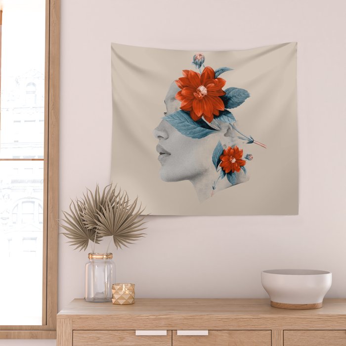 Minimal Collage Floral Portrait Wall Tapestry Gallery Image 2