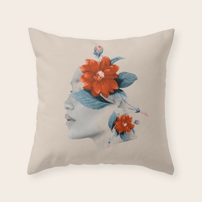 Minimal Collage Floral Portrait Throw Pillow Gallery Image 1