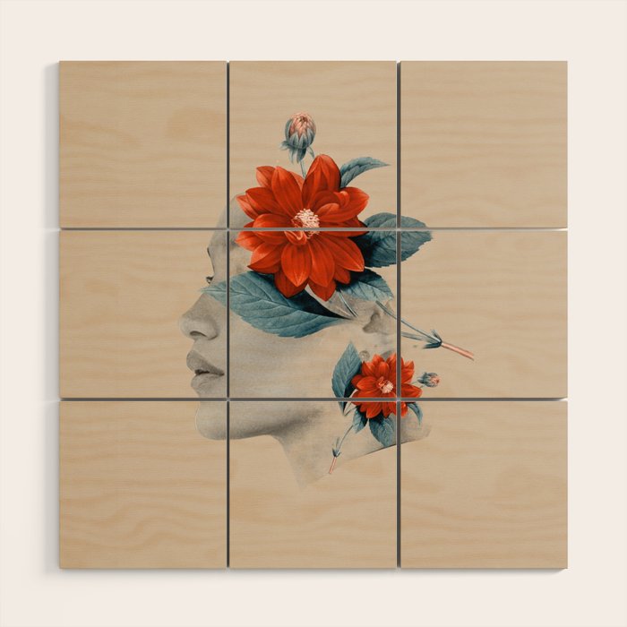 Minimal Collage Floral Portrait Wood Wall Art Gallery Image 1