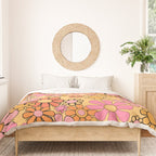 Groovy Retro Garden Floral Pattern 60s 70s Flowers Pink Orange and Yellow Duvet Cover Gallery Image 3