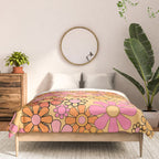 Groovy Retro Garden Floral Pattern 60s 70s Flowers Pink Orange and Yellow Comforter Gallery Image 3