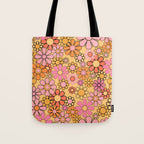 Groovy Retro Garden Floral Pattern 60s 70s Flowers Pink Orange and Yellow Tote Bag Gallery Image 1
