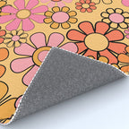 Groovy Retro Garden Floral Pattern 60s 70s Flowers Pink Orange and Yellow Rug Gallery Image 4
