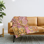Groovy Retro Garden Floral Pattern 60s 70s Flowers Pink Orange and Yellow Throw Blanket Gallery Image 1