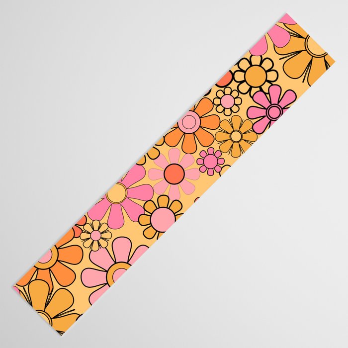 Groovy Retro Garden Floral Pattern 60s 70s Flowers Pink Orange and Yellow Table Runner Gallery Image 3