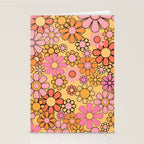 Groovy Retro Garden Floral Pattern 60s 70s Flowers Pink Orange and Yellow Stationery Card Gallery Image 2