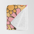 Groovy Retro Garden Floral Pattern 60s 70s Flowers Pink Orange and Yellow Throw Blanket Gallery Image 3
