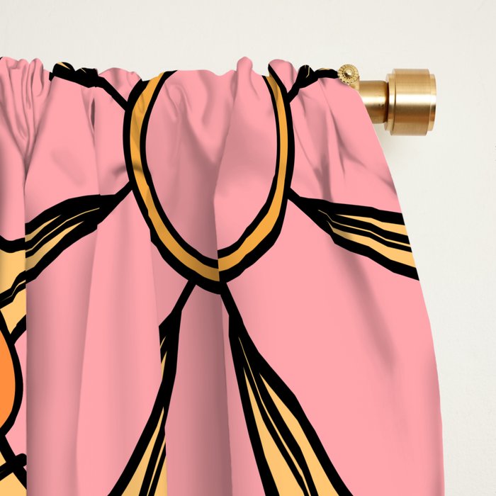 Groovy Retro Garden Floral Pattern 60s 70s Flowers Pink Orange and Yellow Window Curtain Gallery Image 2