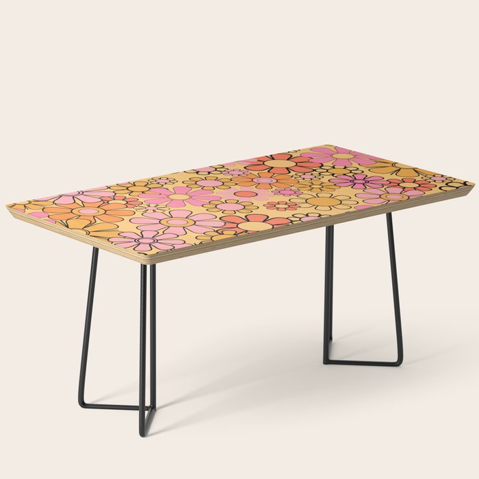 Groovy Retro Garden Floral Pattern 60s 70s Flowers Pink Orange and Yellow Coffee Table Gallery Image 1
