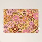 Groovy Retro Garden Floral Pattern 60s 70s Flowers Pink Orange and Yellow Welcome Mat Gallery Image 1
