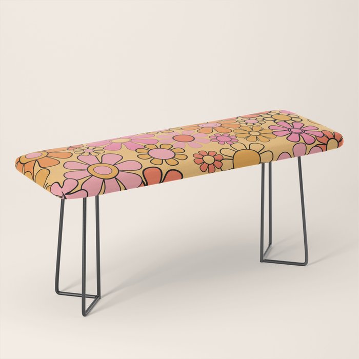 Groovy Retro Garden Floral Pattern 60s 70s Flowers Pink Orange and Yellow Bench Gallery Image 1