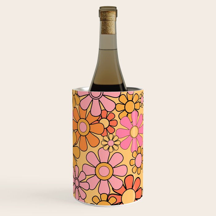 Groovy Retro Garden Floral Pattern 60s 70s Flowers Pink Orange and Yellow Wine Chiller Gallery Image 2