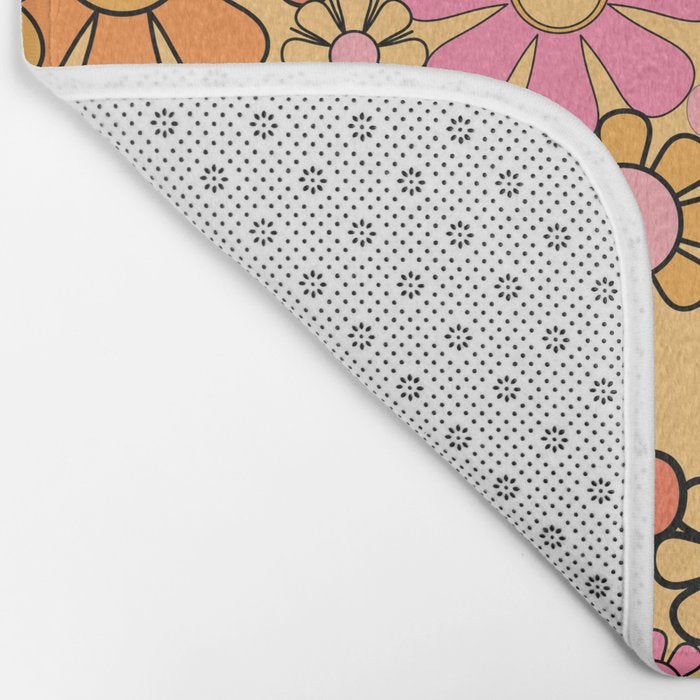 Groovy Retro Garden Floral Pattern 60s 70s Flowers Pink Orange and Yellow Bath Mat Gallery Image 2