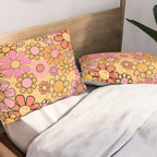 Groovy Retro Garden Floral Pattern 60s 70s Flowers Pink Orange and Yellow Pillow Sham Gallery Image 2