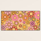 Groovy Retro Garden Floral Pattern 60s 70s Flowers Pink Orange and Yellow Desk Mat Gallery Image 3