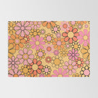 Groovy Retro Garden Floral Pattern 60s 70s Flowers Pink Orange and Yellow Rug Gallery Image 2