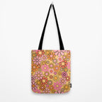 Groovy Retro Garden Floral Pattern 60s 70s Flowers Pink Orange and Yellow Tote Bag Gallery Image 2