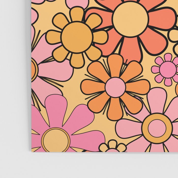 Groovy Retro Garden Floral Pattern 60s 70s Flowers Pink Orange and Yellow Poster Gallery Image 3