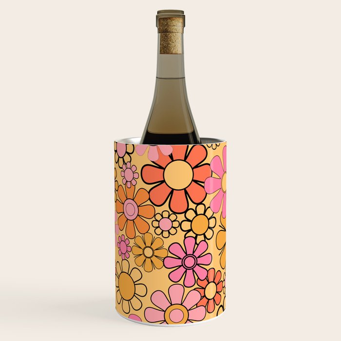 Groovy Retro Garden Floral Pattern 60s 70s Flowers Pink Orange and Yellow Wine Chiller Gallery Image 3