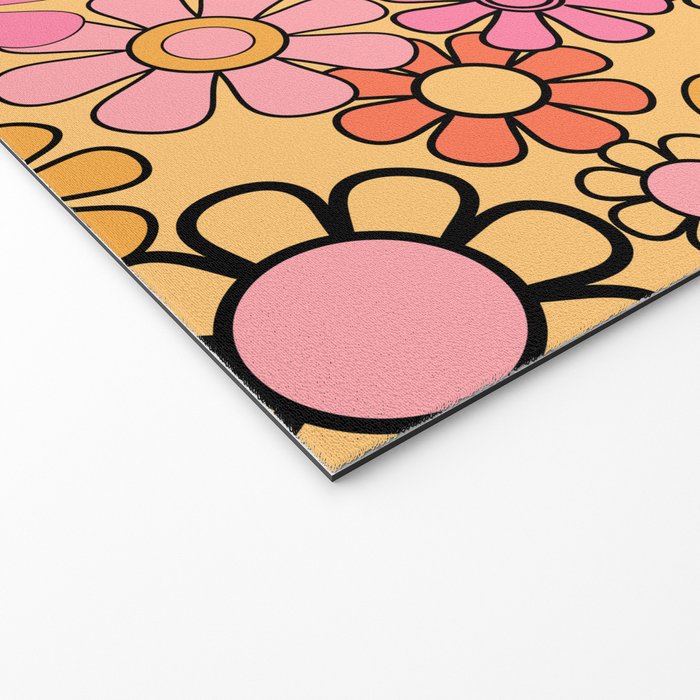 Groovy Retro Garden Floral Pattern 60s 70s Flowers Pink Orange and Yellow Welcome Mat Gallery Image 2