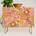Groovy Retro Garden Floral Pattern 60s 70s Flowers Pink Orange and Yellow Credenza Gallery Image 1