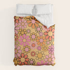 Groovy Retro Garden Floral Pattern 60s 70s Flowers Pink Orange and Yellow Comforter Gallery Image 6