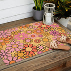 Groovy Retro Garden Floral Pattern 60s 70s Flowers Pink Orange and Yellow Outdoor Rug Gallery Image 2