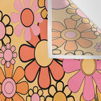 Groovy Retro Garden Floral Pattern 60s 70s Flowers Pink Orange and Yellow Wall Tapestry Gallery Image 3