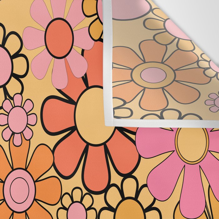 Groovy Retro Garden Floral Pattern 60s 70s Flowers Pink Orange and Yellow Wall Tapestry Gallery Image 3