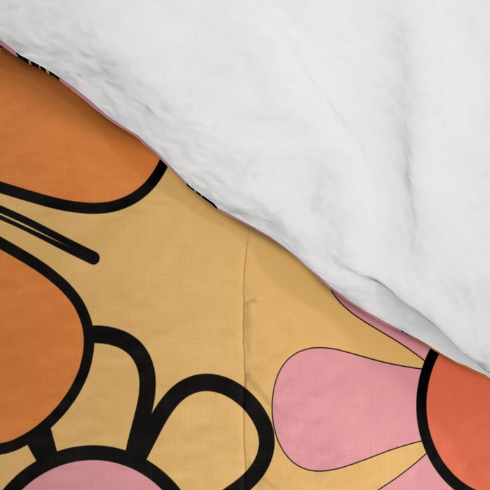 Groovy Retro Garden Floral Pattern 60s 70s Flowers Pink Orange and Yellow Comforter Gallery Image 4