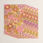 Groovy Retro Garden Floral Pattern 60s 70s Flowers Pink Orange and Yellow Wrapping Paper Gallery Image 3