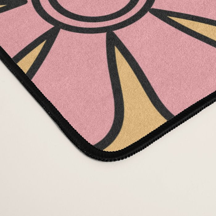 Groovy Retro Garden Floral Pattern 60s 70s Flowers Pink Orange and Yellow Desk Mat Gallery Image 4