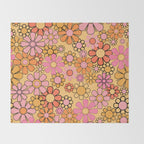 Groovy Retro Garden Floral Pattern 60s 70s Flowers Pink Orange and Yellow Throw Blanket Gallery Image 2