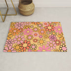 Groovy Retro Garden Floral Pattern 60s 70s Flowers Pink Orange and Yellow Rug Gallery Image 1