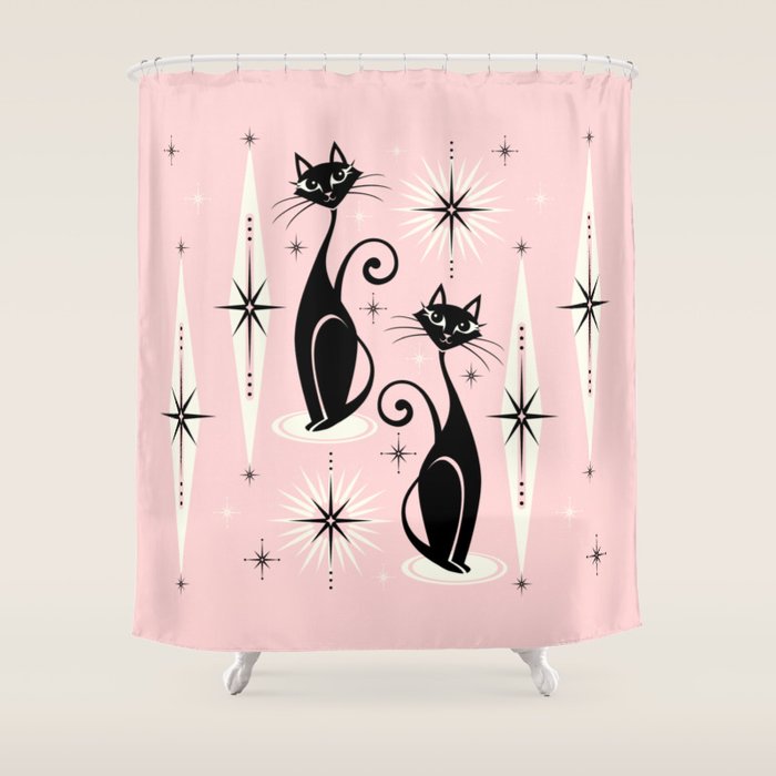 Mid Century Meow Retro Atomic Cats ©studioxtine Shower Curtain Gallery Image 1