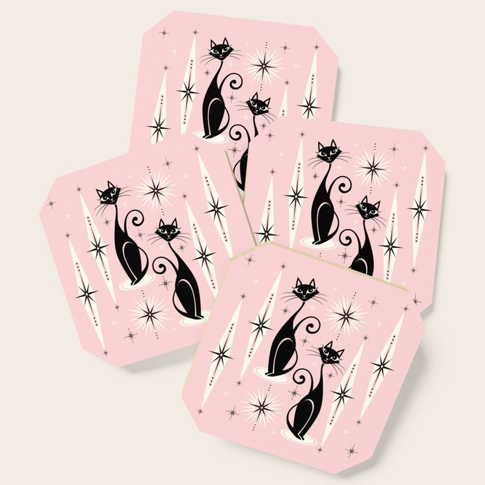 Mid Century Meow Retro Atomic Cats ©studioxtine Coaster Gallery Image 1