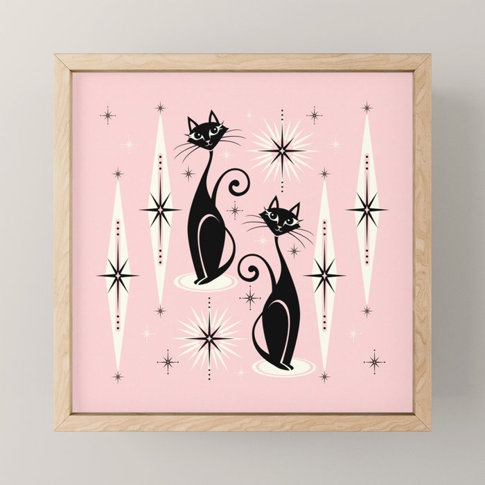 Mid Century Meow Retro Atomic Cats ©studioxtine Mini Art Print Gallery Image 1