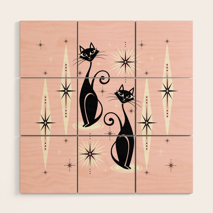 Mid Century Meow Retro Atomic Cats ©studioxtine Wood Wall Art Gallery Image 1