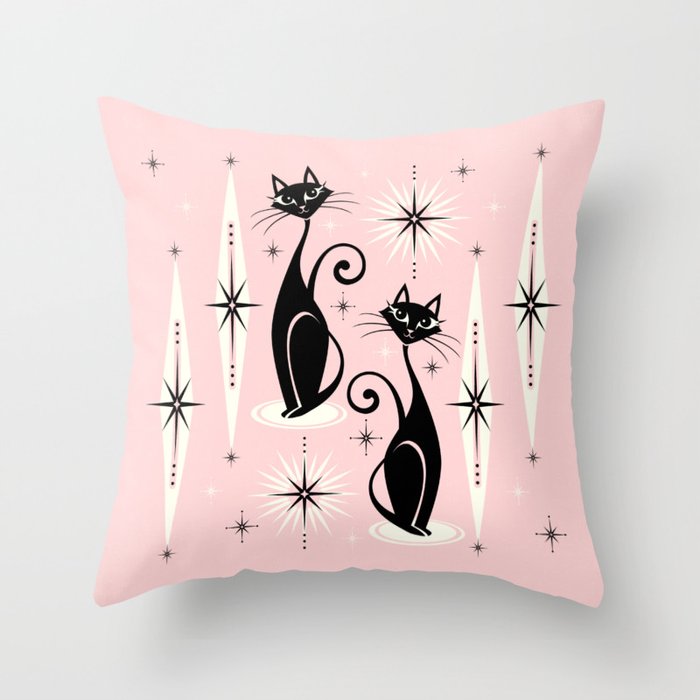 Mid Century Meow Retro Atomic Cats ©studioxtine Throw Pillow Gallery Image 6
