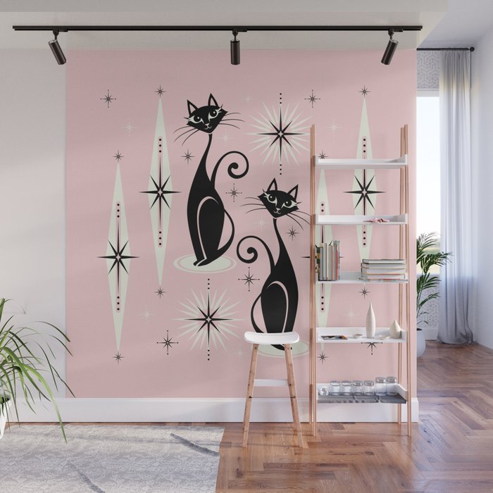 Mid Century Meow Retro Atomic Cats ©studioxtine Wall Mural Gallery Image 1