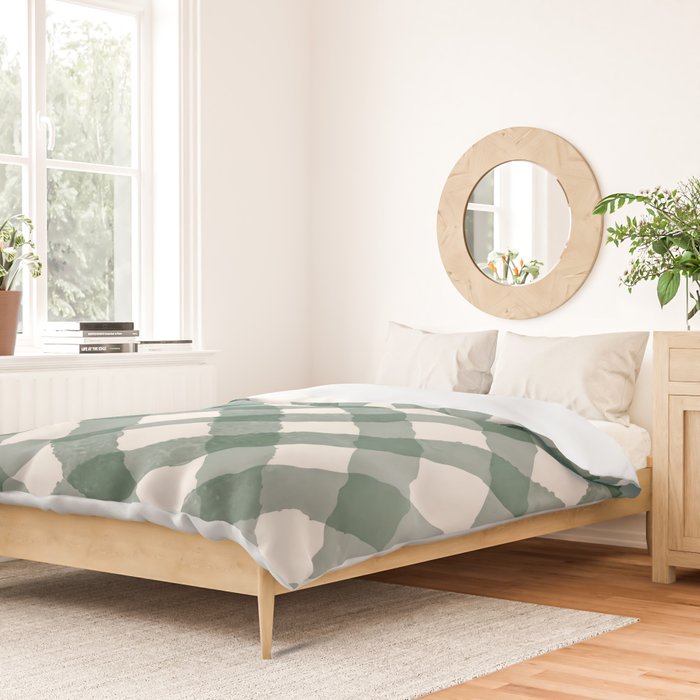Hand Painted Dark Green Festive Gingham Theme Duvet Cover Gallery Image 2