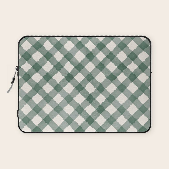 Hand Painted Dark Green Festive Gingham Theme Laptop Sleeve Gallery Image 1