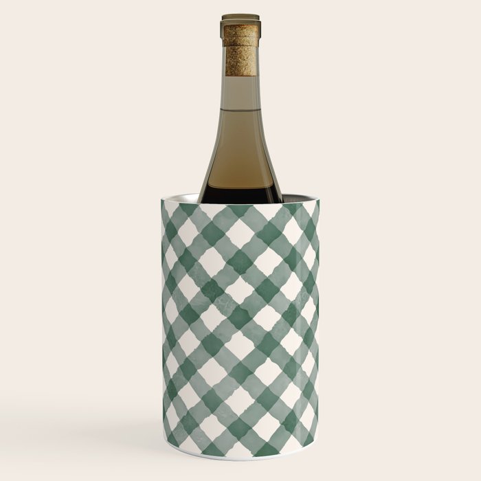 Hand Painted Dark Green Festive Gingham Theme Wine Chiller Gallery Image 3