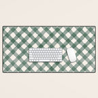 Hand Painted Dark Green Festive Gingham Theme Desk Mat Gallery Image 1