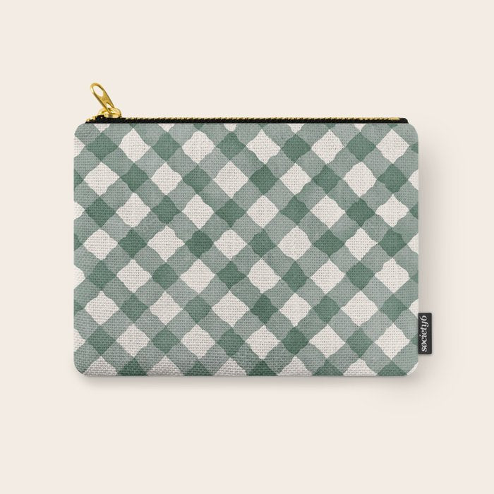 Hand Painted Dark Green Festive Gingham Theme Carry All Pouch Gallery Image 1
