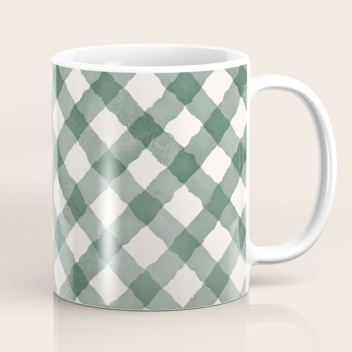 Hand Painted Dark Green Festive Gingham Theme Coffee Mug Gallery Image 1