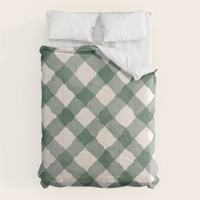 Hand Painted Dark Green Festive Gingham Theme Comforter Gallery Image 6