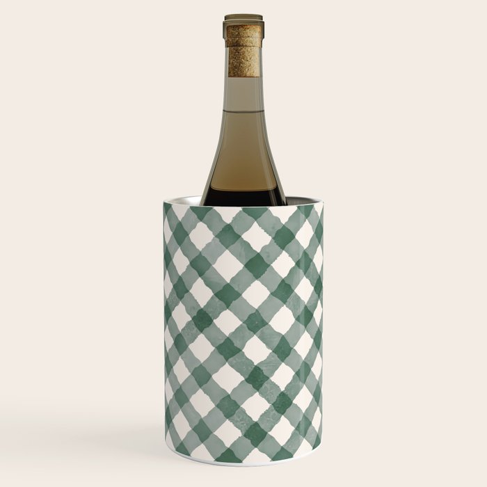 Hand Painted Dark Green Festive Gingham Theme Wine Chiller Gallery Image 1